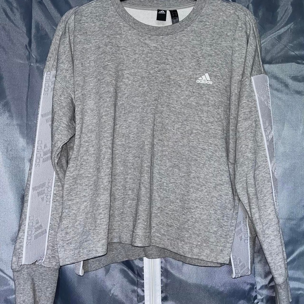 Adidas Heather Gray Cropped Tape Sleeve Sweatshirt Women's Large